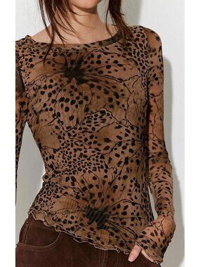 Free People size Small Lilly Printed long sleeve Brown top